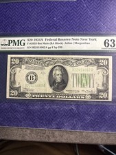 1934 A $20 FRN MULE PMG 63 EPQ Choice UNC Fr 2055-Bm MULE NY District RARE Mule picture