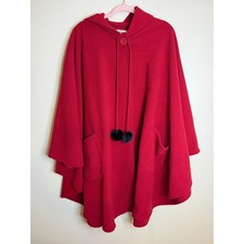 Le Moda Womens Red Fleece Hooded Cape Poncho Jacket Button Front One Size Witch picture