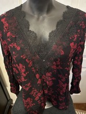 NWT Express Red Black Floral Top Lace Accents Retail $59. picture