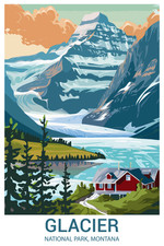 Glacier National Park Montana Poster Vintage Mountain Travel Art WPA Style picture