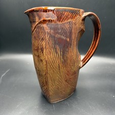 Signed Art Studio Pottery Glazed Ceramic Pitcher/ Vase Wood Abstract Handmade picture