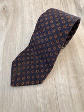 VINTAGE Oxford Shop 100% Wool Tie, Navy/Gold Floral Medallions, Made in England picture