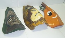 3 Vintage Palm Tree Bark Art Masks picture