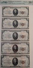 RARE UNCUT SHEET of FIVE 1929 $20 Peterborough, NH Federal Reserve Bank Notes picture