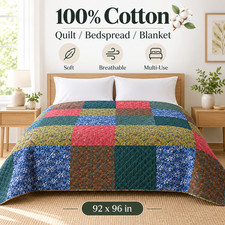 100% Cotton Patchwork Quilt 92x96 inch Bedspread Coverlet Blanket Queen 92