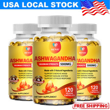Organic Ashwagandha Capsules 5000mg Strong Stress & Adrenal Support 360 Capsules picture