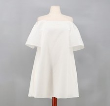 NWT HALSTON HERITAGE Off Shoulder Evening Dress in Metallic White Size 12 picture