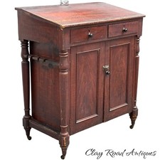 Antique paint decorated primitive country store cabinet cupboard podium folky picture