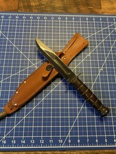 Vintage KaBar Fighting Knife with Custom Leather Peloza Lift Dot Sheath picture