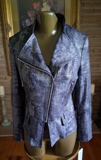 NWT Clara Sun Woo Liquid Leather Faux Gunmetal Biker Jacket Snakeskin Size M picture