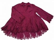 Roaman's Top Magenta Eyelet Tunic Blouse Lace Size 18 Women’s Witchy Boho Whismy picture