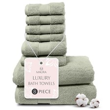 MAURA Sage Green Bath Towel Set of 8 for Bathroom. Turkish Cotton Luxury Bath To picture