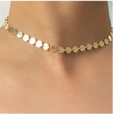 Gold or Silver Fine Small Round Disk Link Chain Womens Choker Necklace picture