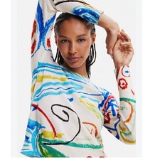 Desigual x Javier Mariscal Illustrative Sweater Sz L Abstract Art Graphic Y2K 90 picture