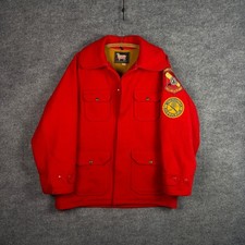 VTG 50s Woolrich Mackinaw Jacket XL Red Moleskin Lined Cruiser Hunting Gun Club picture