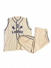 True Vintage 1950s Russell Southern Co. Beige Baseball Jersey Blue Piping Trim picture