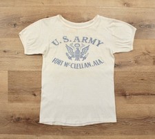 VTG 1940s WWII US Army Fort McClellan TShirt Sz S 40s WW2 White T-Shirt picture