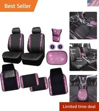 Bling Rhinestone Car Seat Covers Leather Shining Diamond Car Floor Mats Carpe... picture