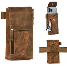 Leather Phone Holster Pouch with Belt Clip, Magnetic Closure, ID Card Holder picture