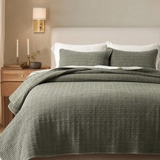 EverGrace Stonewashed 100% Cotton Waffle Quilt Set Full/Queen 92