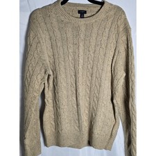 J. Crew Factory Tan Speckled Cotton Blend Cable-Knit Crewneck Sweater Womens M picture