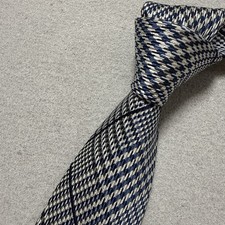 Drake’s Michael J. Drake Silk Tie Navy Blue Glen Check Windowpane Handmade picture