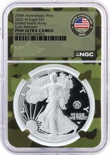 2025 W $1 Silver Eagle 250th Anniv U.S. Army Privy NGC PF69 UCAM ER Camo Core picture