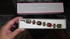 Vintage Liz Claiborne Bracelet Gold tone Panel Link Red Green Enamel Rhinestone picture