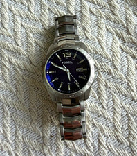 Vintage Fossil Blue AM-4087 Quartz Watch Stainless Steel 100M 330FT Needs Batter picture