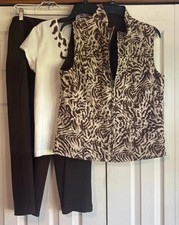 WEEKENDS by CHICO'S 1 Women Performance Set Zip Vest, Crop Pants And Tee. picture