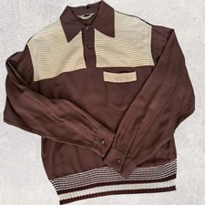 Vintage 40's/50's Glen Rock Brown/Cream Pullover Gaucho Style Shirt Size M VLV picture