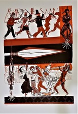 WARRINGTON COLESCOTT Lithograph COWBOYS & INDIANS WILD WEST 36/75 PENCIL SIGNED picture