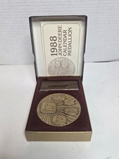 Vintage 1988 John Deere Calendar Medallion With Display Wood And Box picture