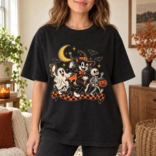 Retro Halloween Shirt, Y2K  Tee, Vintage Black Cat Ghost Skeleton picture