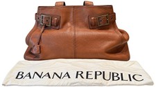 Vintage Banana Republic Cognac Pebbled Leather Tote with brass Buckles dust bag picture