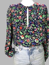 Zara Floral Blouse Women Shoulder Pads Puffy Long Sleeves Size XS picture