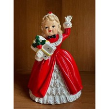Vintage 1956 Napco Christmas Lady Planter CX2266A Red Dress Spaghetti Trim Japan picture