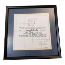 ***RARE*** 80s VINTAGE AMERICAN FISHERIES SOCIETY CUSTOM FRAMED ART COLLECTIBLE picture