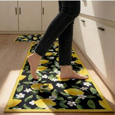 Black 2 Pcs Lemon Kitchen Mats Lemon Kitchen Rugs for Floor Washable Soft Non... picture