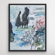 ARivers Modern Abstract Art Autumn Landscape Painting 14x11 Canvas Original picture