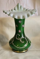 RARE VTG FENTON CHARLETON ROSE IVY GREEN VASE JACK IN THE PULPIT Only 100 Made picture