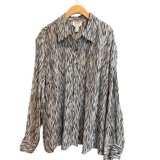 Talbots Women's 18W 100% Pure Silk Shirt Black Cream Animal Print Long Sleeve picture