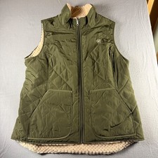 Ariat Womens XL Quilted Sherpa Lined Vest Olive Green Full Zip Equestrian Vest picture