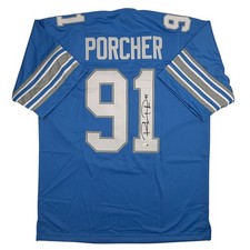 Autographed/Signed Robert Porcher Detroit Blue Football Jersey JSA COA picture