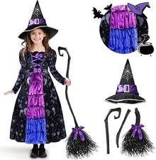  Halloween Child Girl Purple Witch Costume, Toddler Stars and Moon Witch Dress  picture
