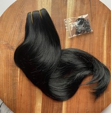 Sunny Hair 16” Invisible Fish Line Extensions 85G # 1 Jet Black Remy Human Hair picture