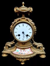Antique Clock French Bronze Hand Painted Porcelain Signed Japy Freres Ormolu picture