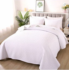 JUSTLET 3 Piece White Linear Weave Quilt Set Full Queen New 90x96 picture