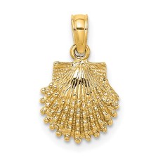 Scallop Shell Pendant Charm 16x10.7mm 14k Yellow Gold Nautical Textured Solid picture