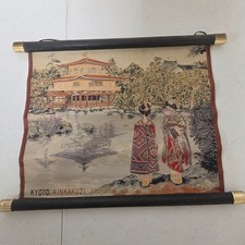 Vintage Kyoto Kinkakuji Maiko Woven Fabric Wall Hanging Scroll Japanese Art picture
